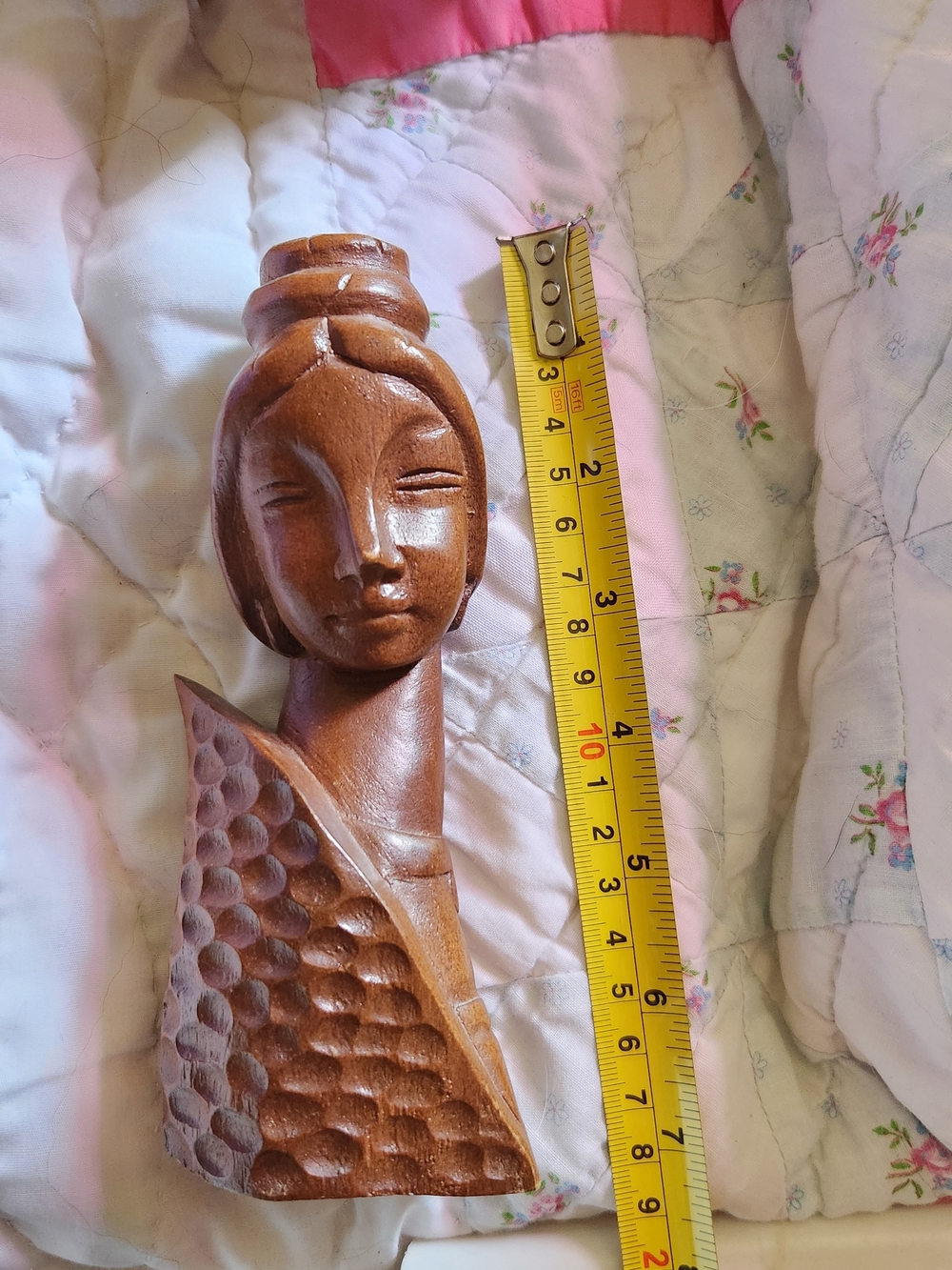 Hand-Carved Brown Wood Female Bust Sculpture - Decorative Home Art